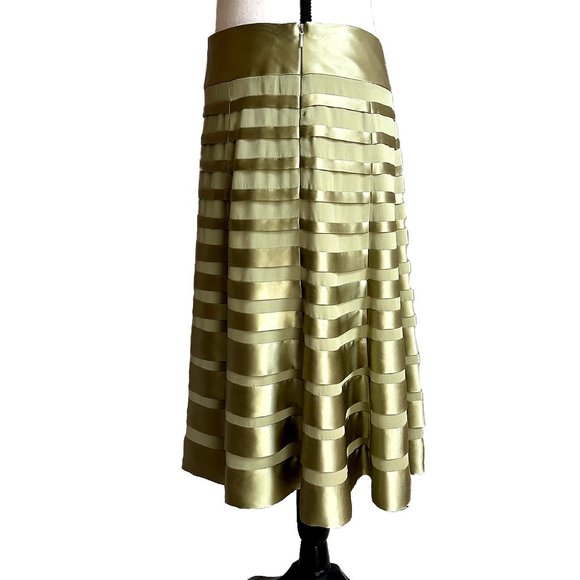 CARMEN MARC VALVO Collection Green 100% Silk Skirt A-line Tiered Size 6 - Picture 4 of 10